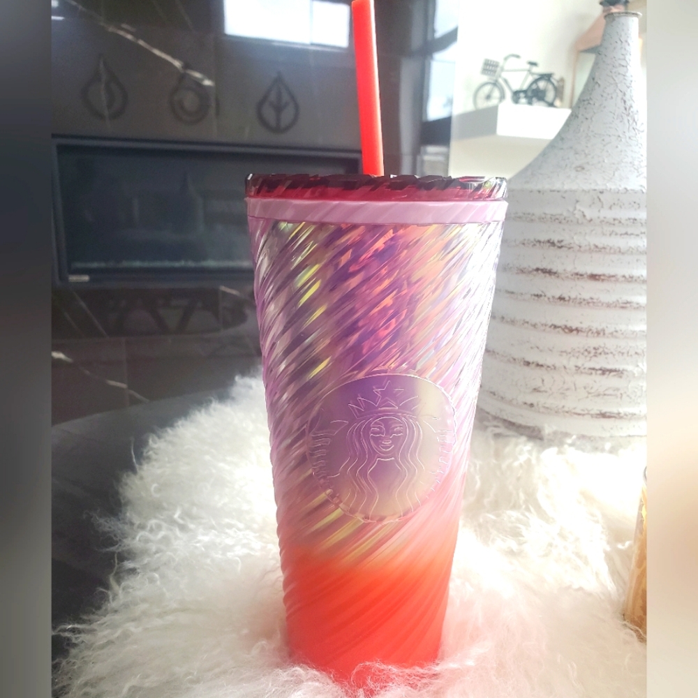 💝Starbucks NWT Multicolor Swirl Tumbler StrawOmbre/iridescent Coral/Pink/Purple